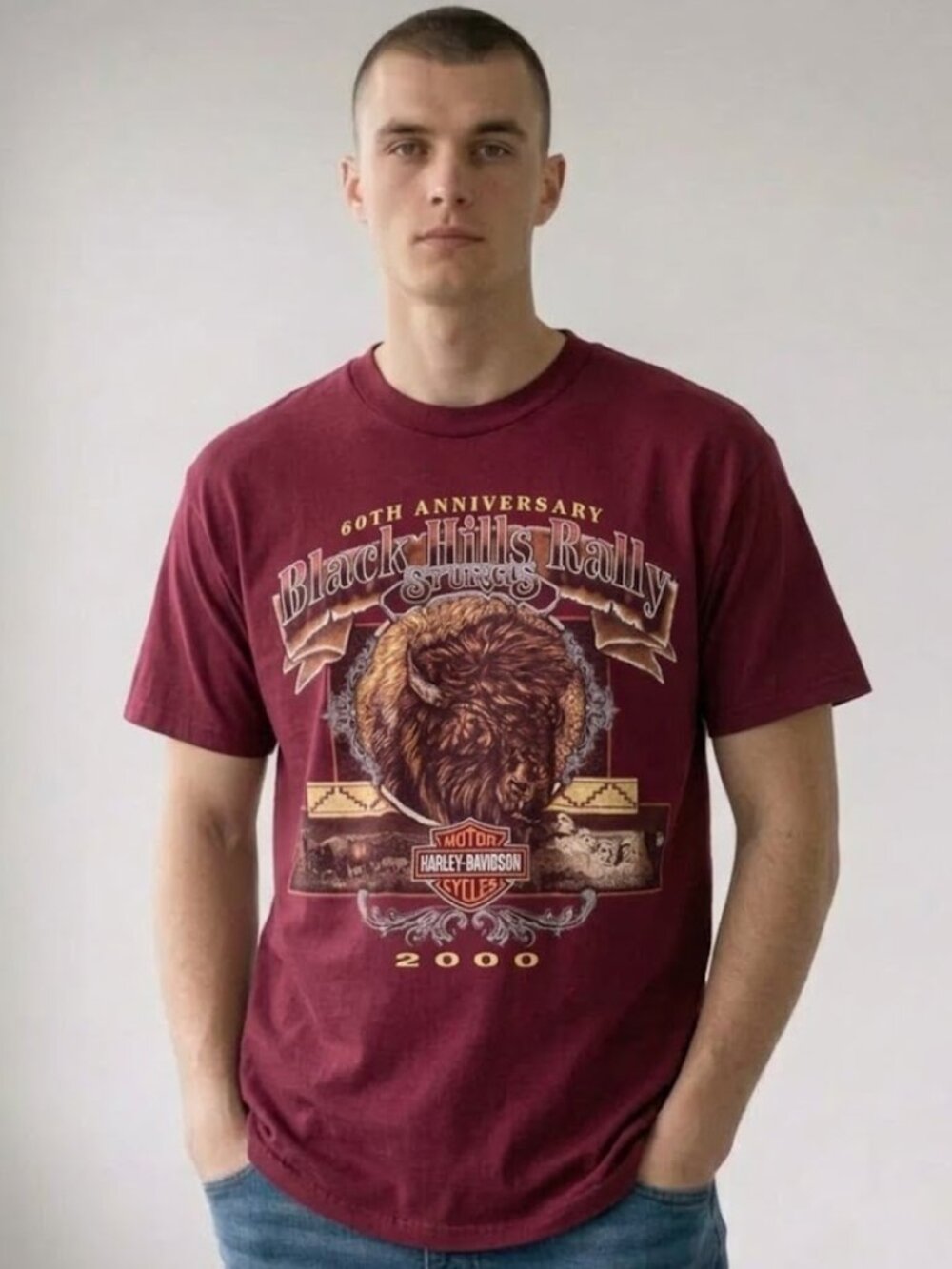 Harley Davidson Vintage 2000 Sturgis 60th Bison Motorcycle Biker T-Shirt Men's S